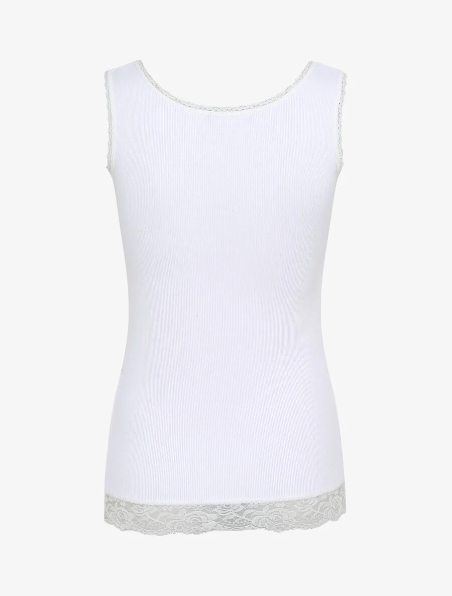 Recht geribbelde tanktop met kanten randen - Wit - Image 2