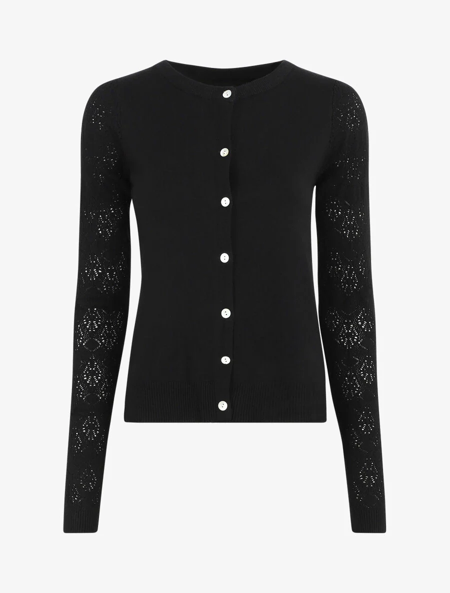 Recht gilet met fantasie tricot mouwen - Zwart