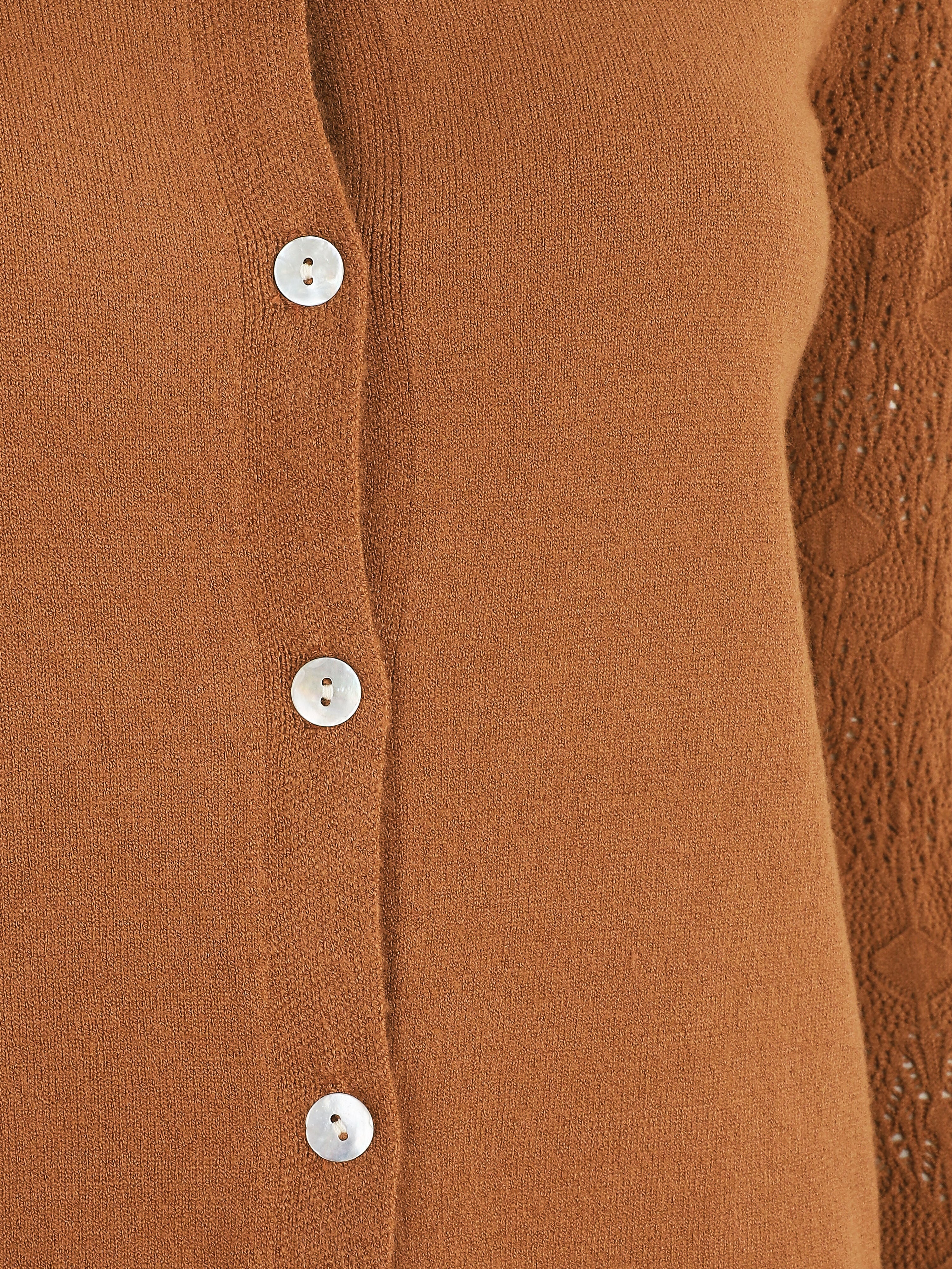 Recht gilet met fantasie tricot mouwen - Kameel - Image 3