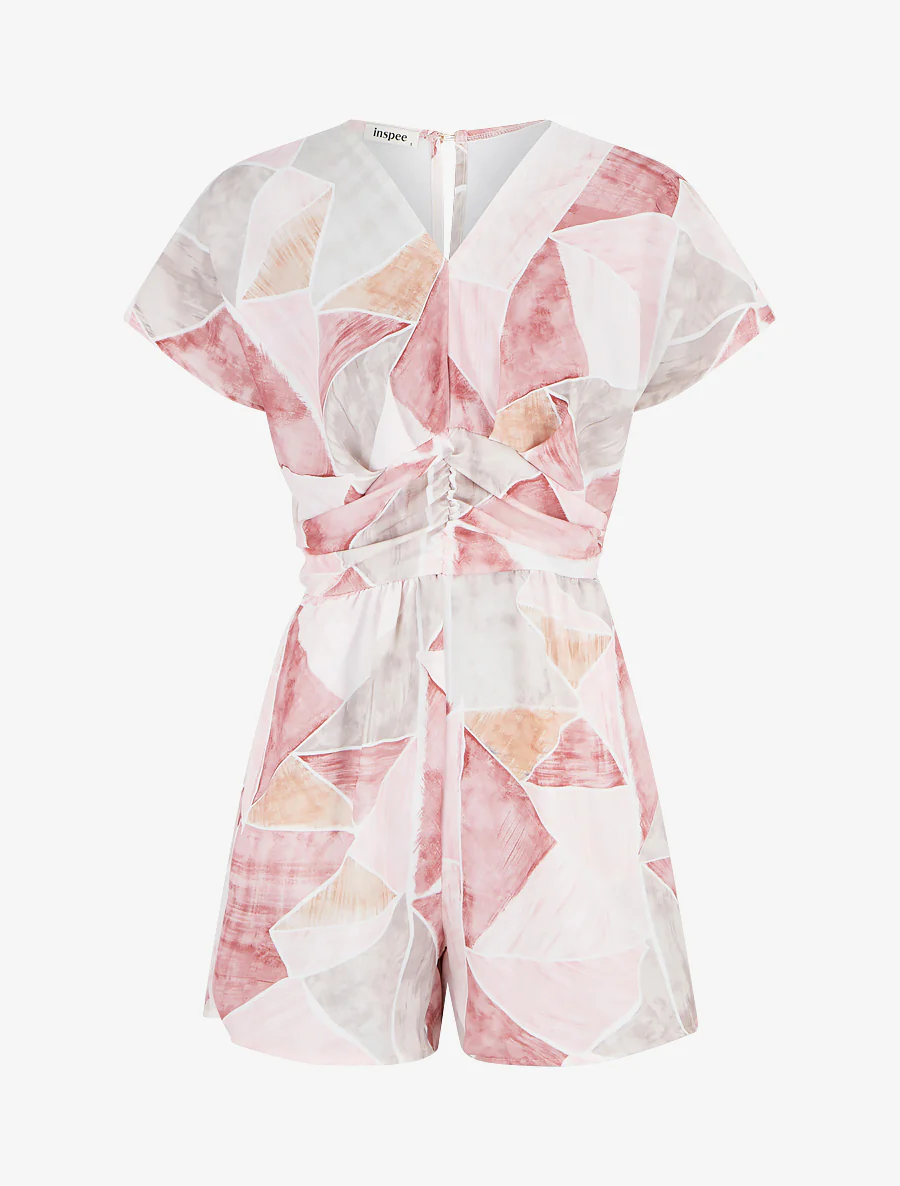 Recht jumpsuit met korte mouwen en fantasieprint - Roos