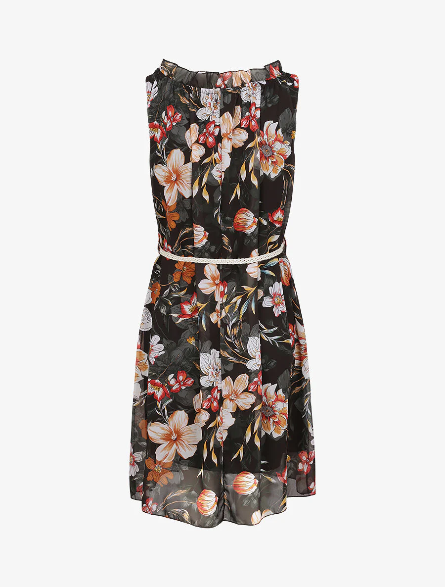 Recht jurk met grote bloemenprint - zwart - Image 2