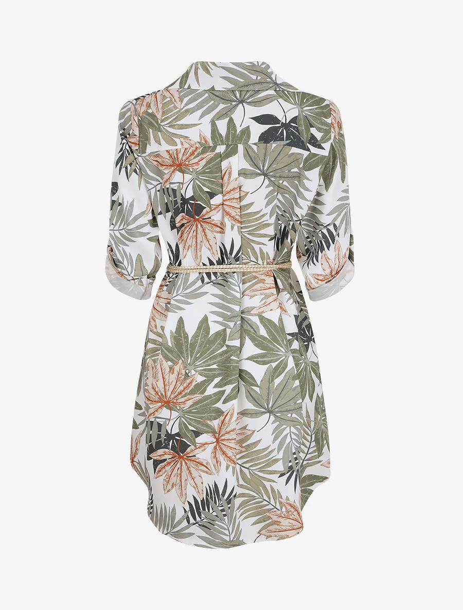 Recht shirtjurk met tropisch print - Wit - Image 2