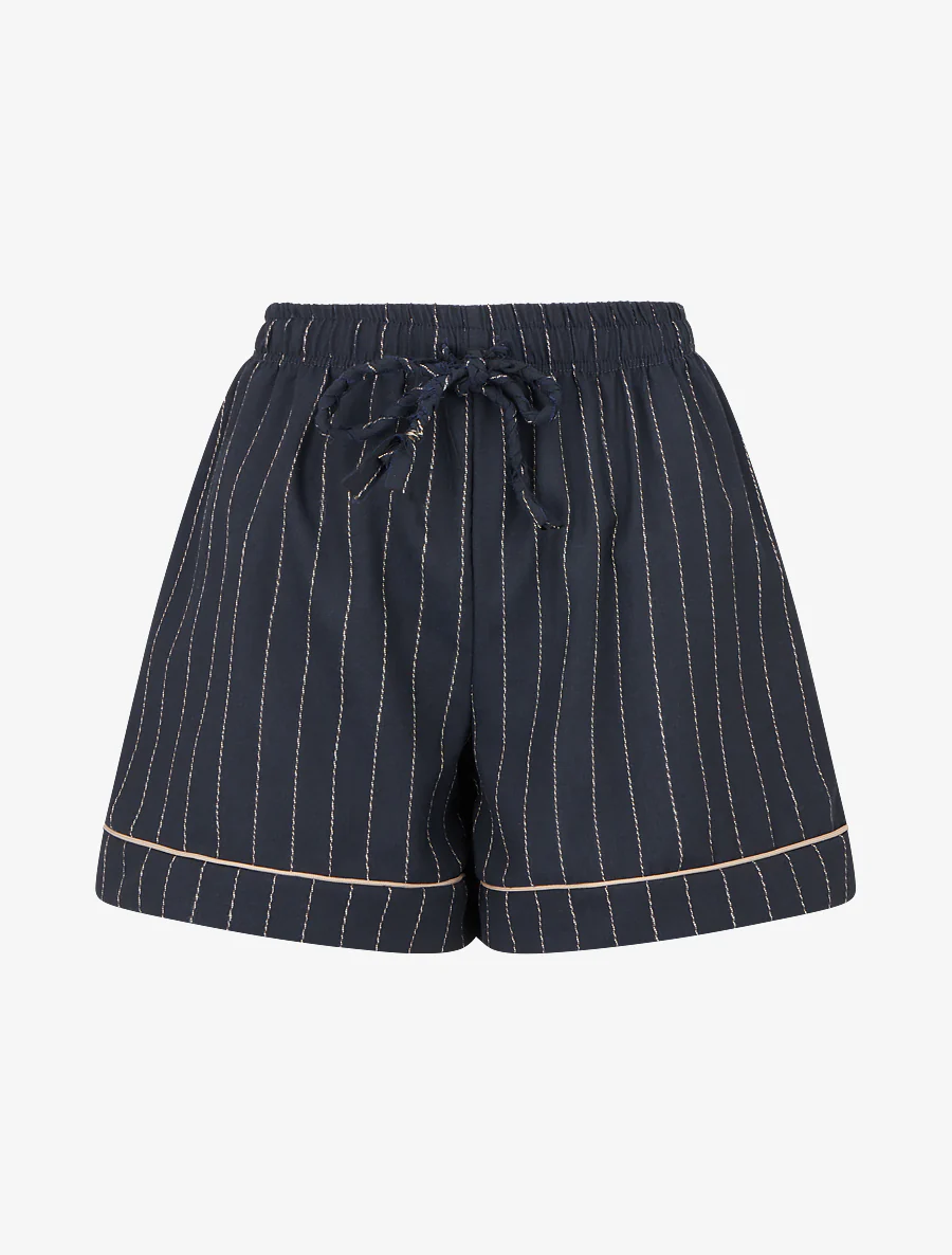 Recht short met fijne strepen - Marine