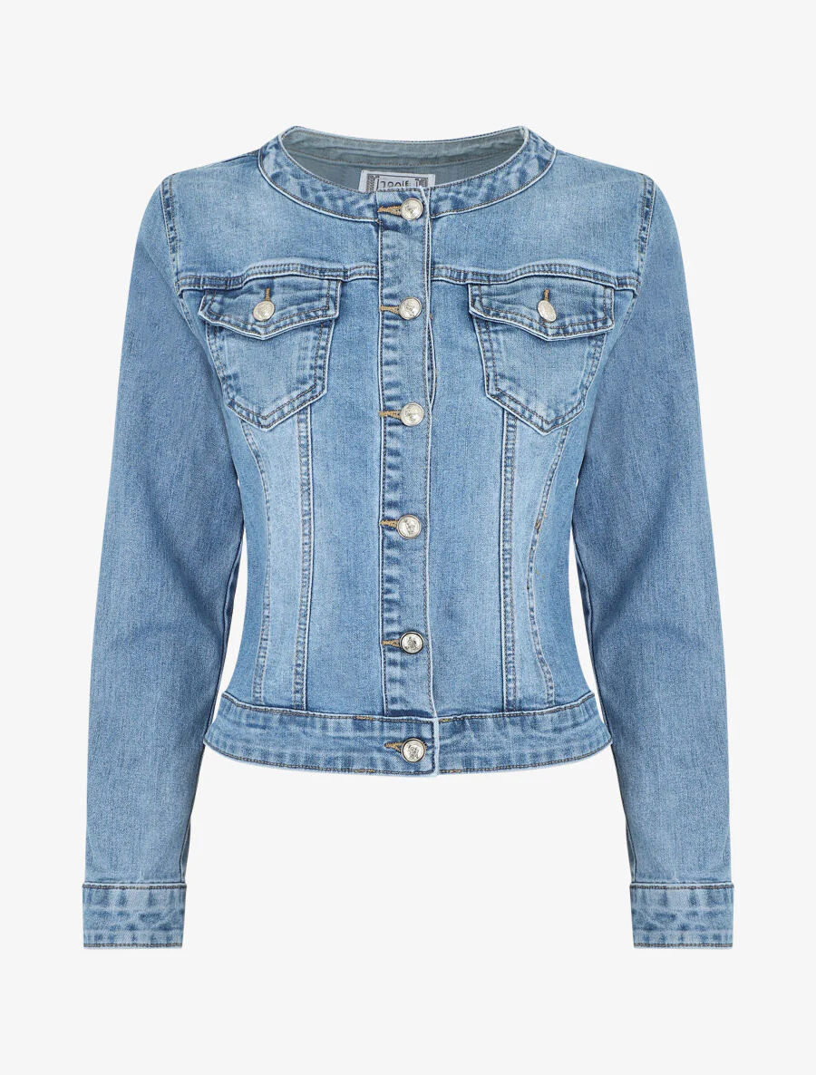 Recht spijkerjack met ronde hals - blauw