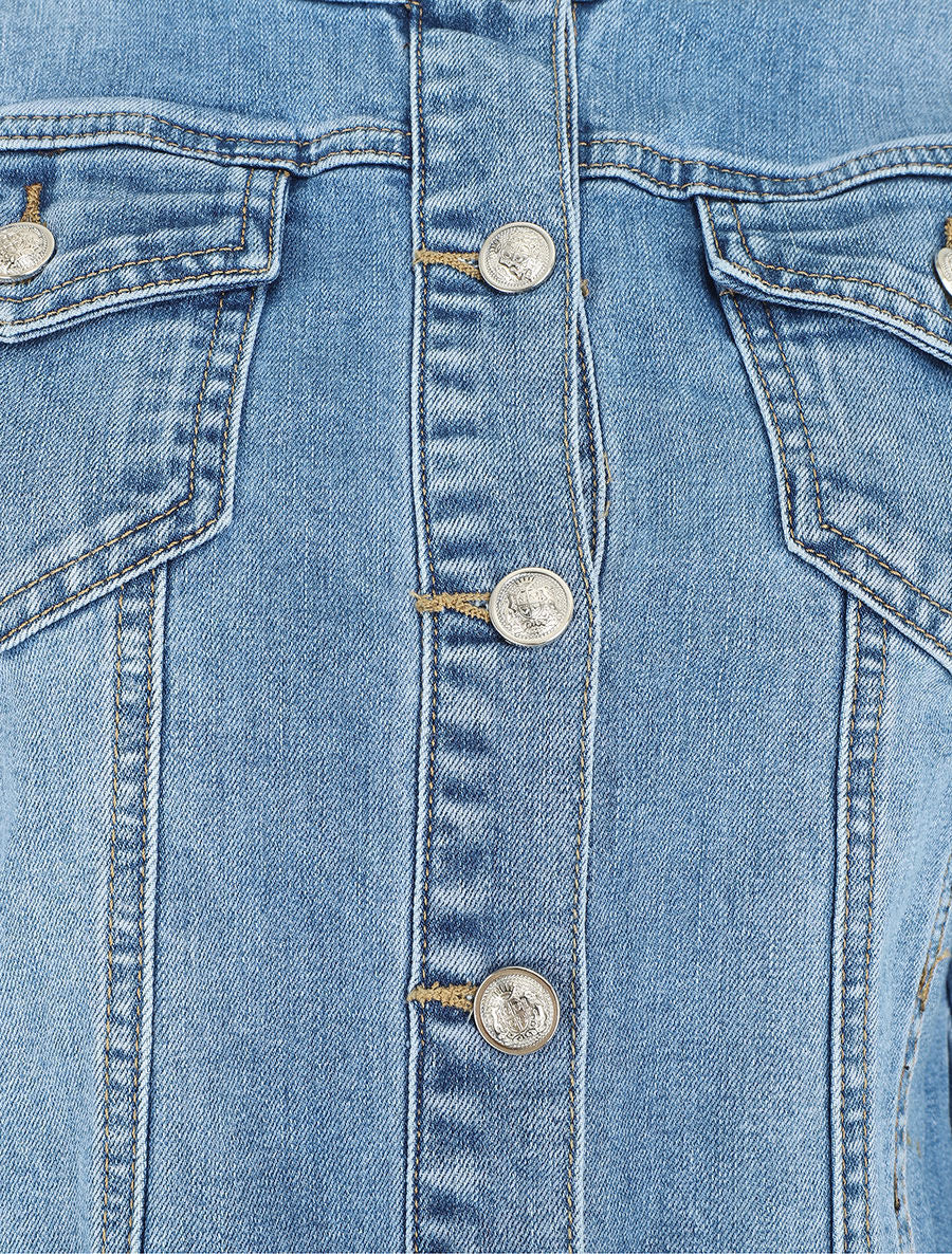 Recht spijkerjack met ronde hals - blauw - Image 3