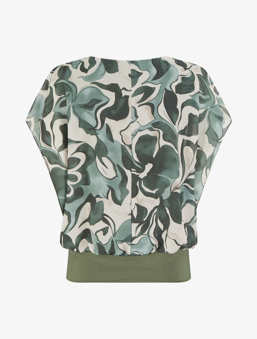 Rechtboven top met korte mouwen en bloemenprint - Kaki - Image 2