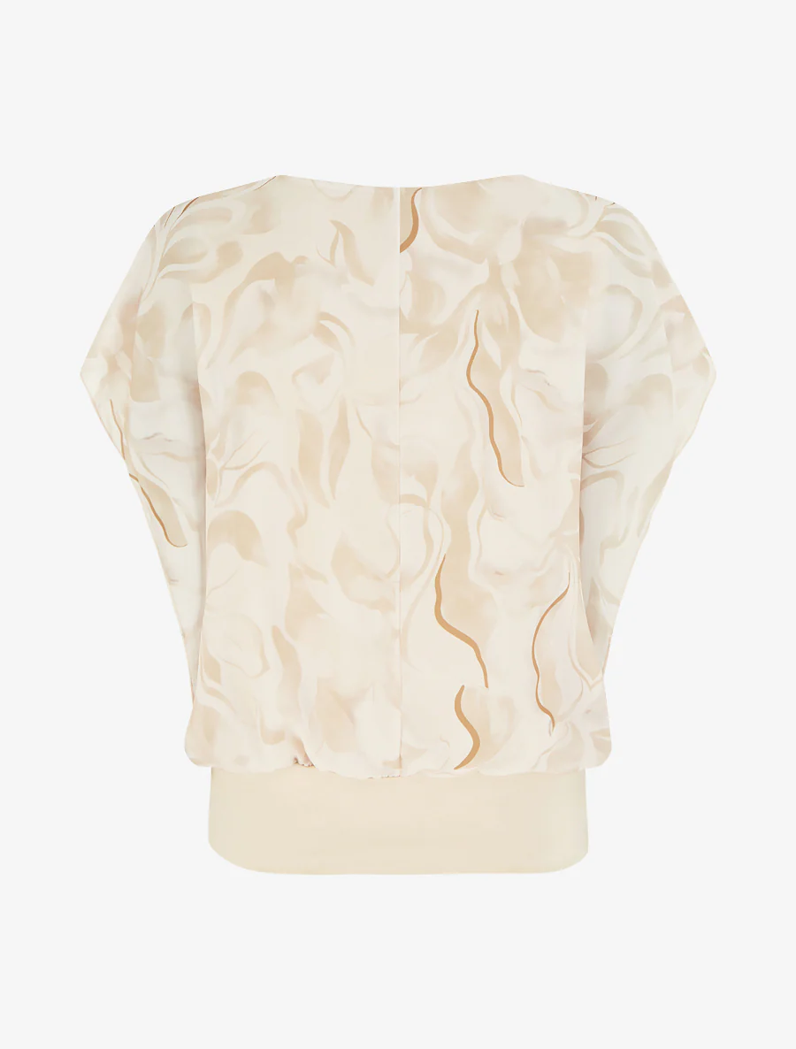 Rechtboven top met korte mouwen en bloemenprint - Beige - Image 2