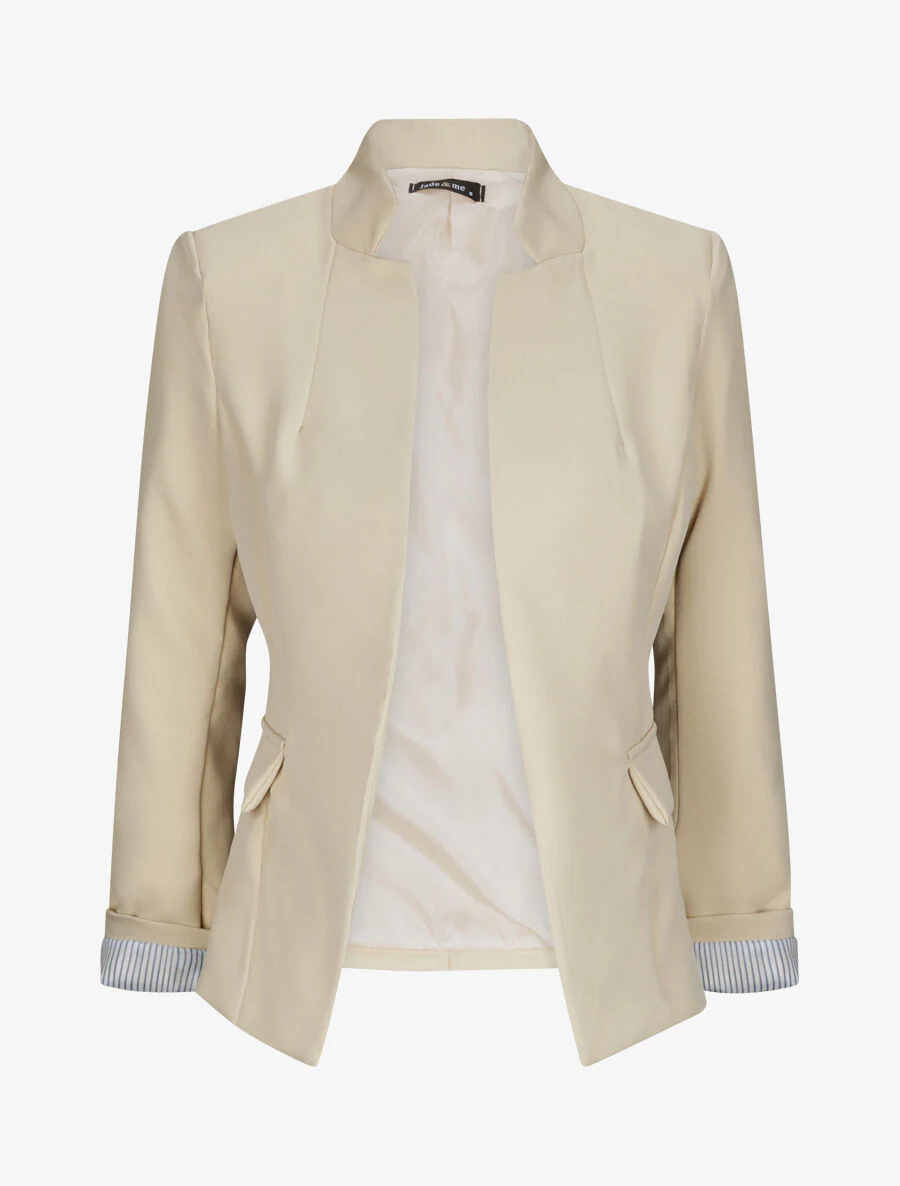 Effen rechte blazer met gekartelde kraag - Beige