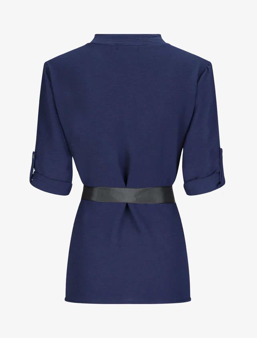 Rechte effen blouse met 3/4 mouwen - Marineblauw - Image 2