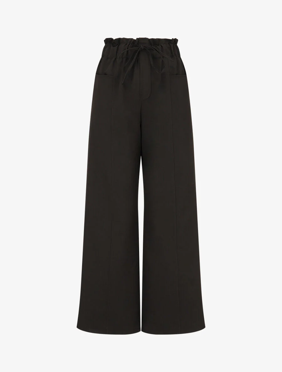 Rechte broek met elastische hoge taille - zwart