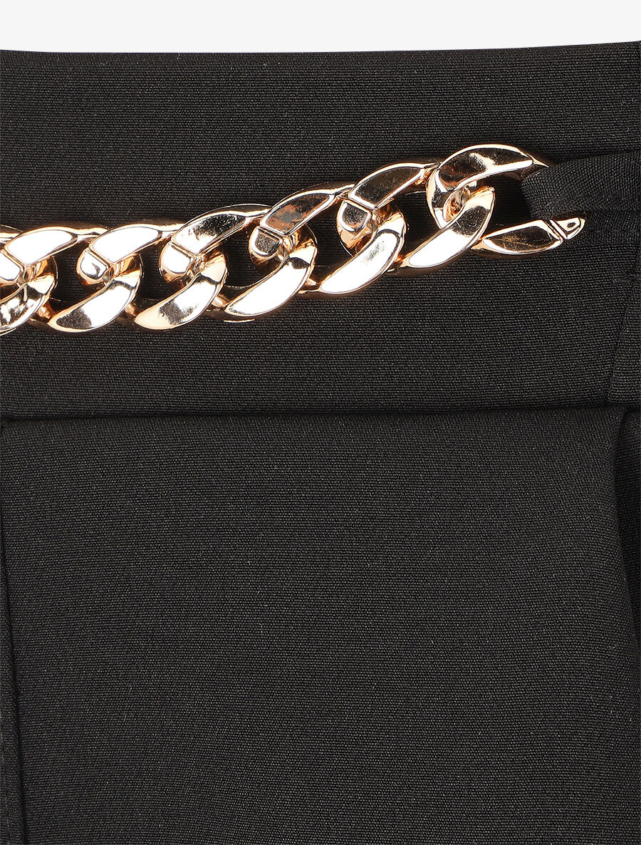 Rechte broek met elastische taille en metalen detail - Zwart - Image 3