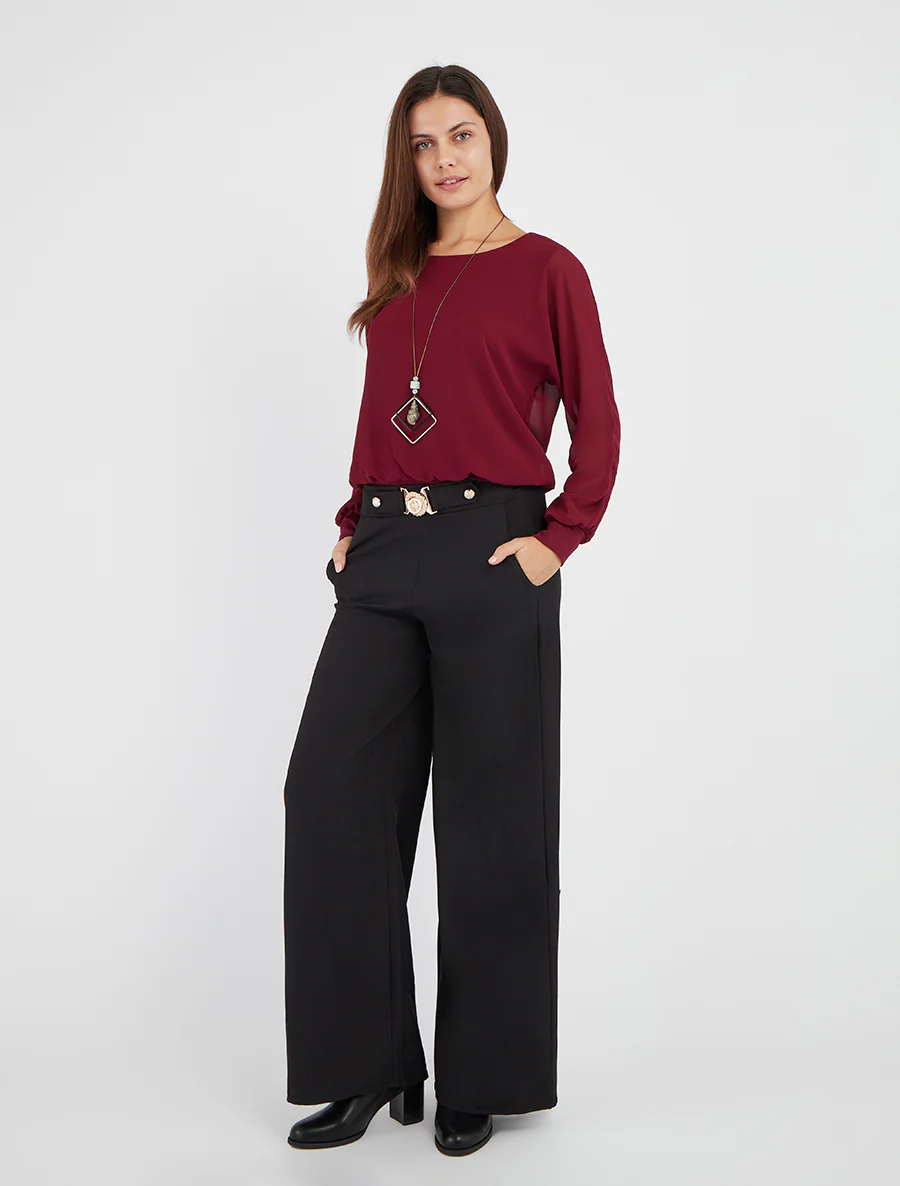 Rechte broek met fantasieriem - Zwart - Image 5