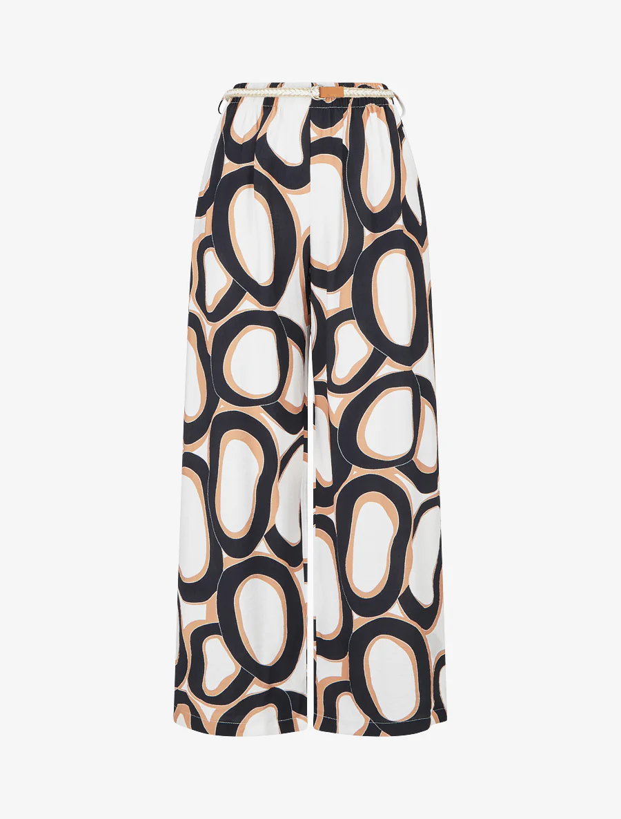Rechte broek met hoge taille en grafische print - Zwart