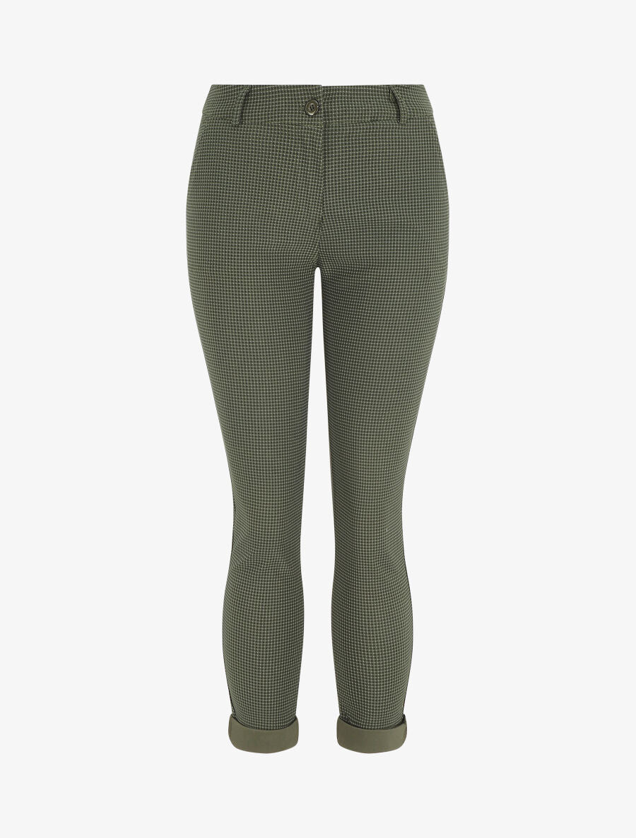 Rechte broek met hoge taille en kleine stippenprint - Kakigroen
