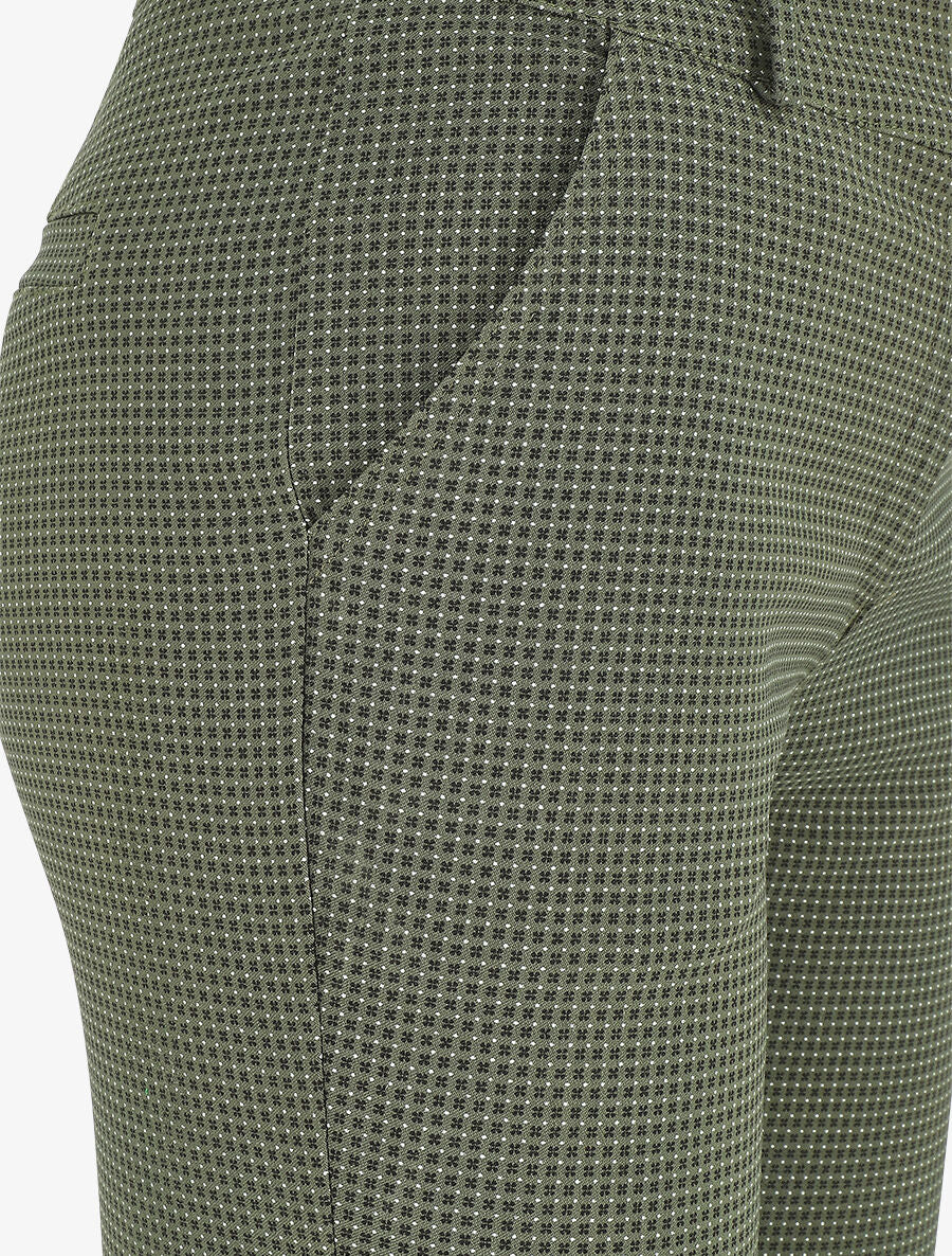 Rechte broek met hoge taille en kleine stippenprint - Kakigroen - Image 3