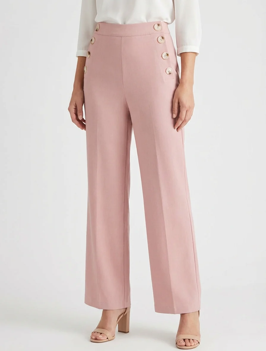 Rechte broek met knoopsluiting aan de zijkanten - Roos - Image 4