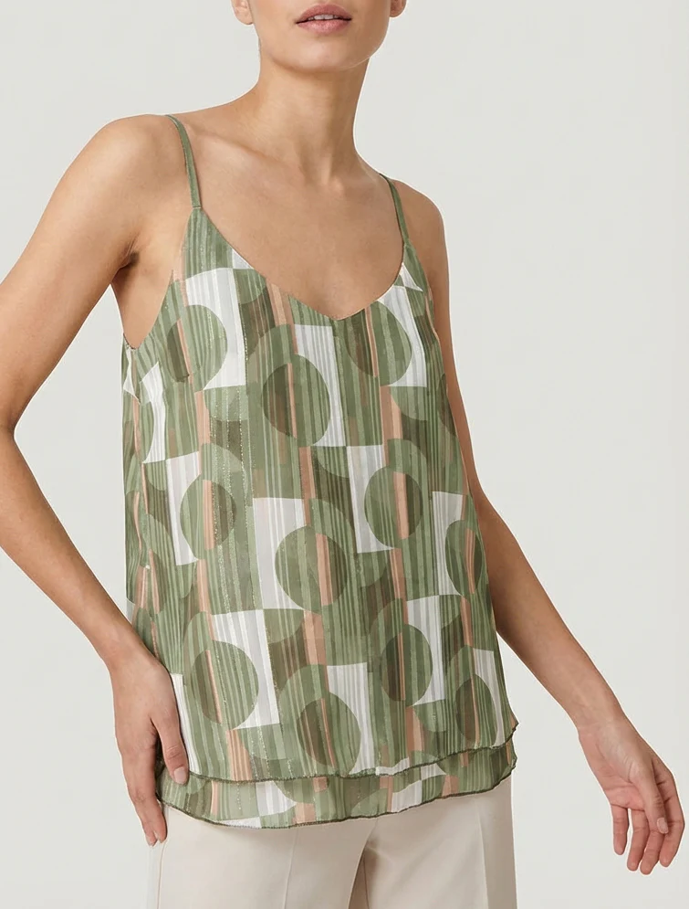 Rechte caraco met iriserend geometrisch patroon - Kaki - Image 4