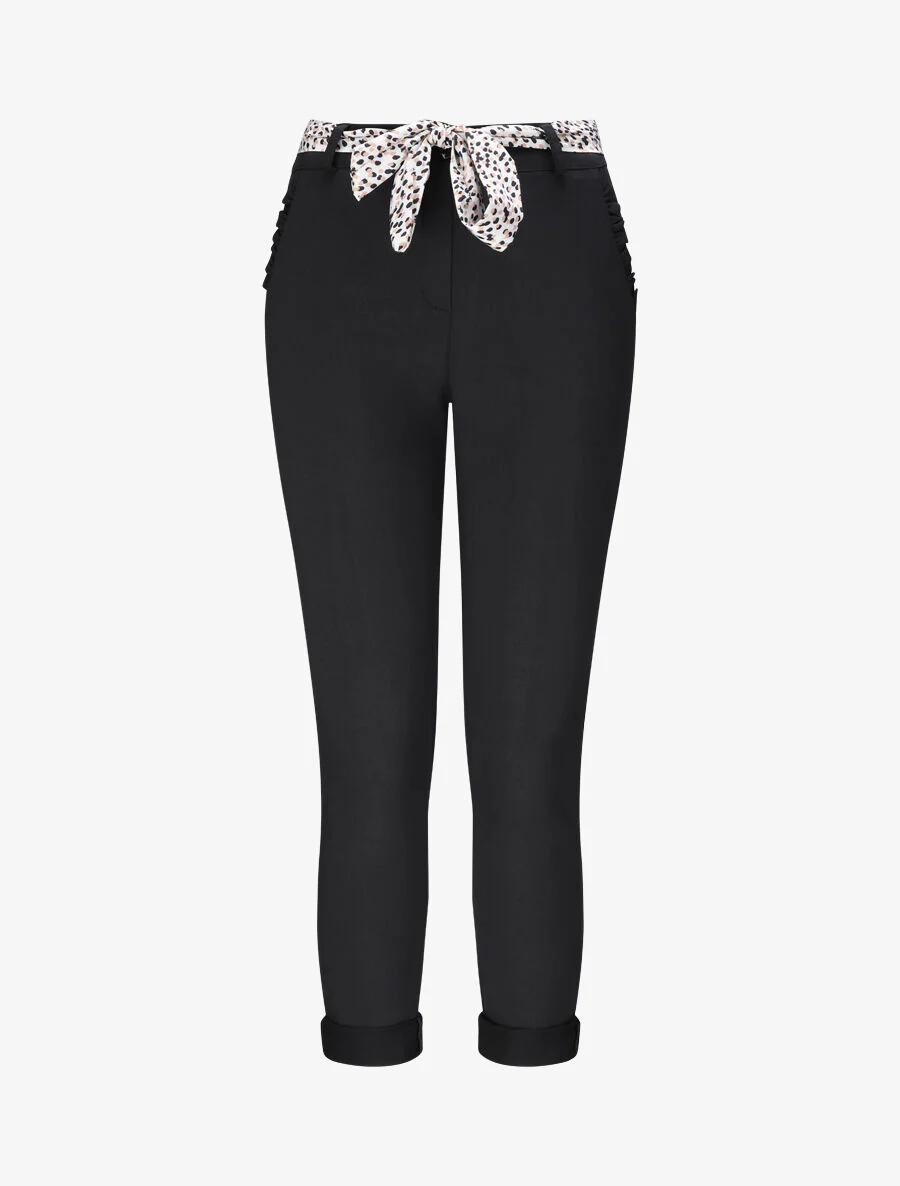 Rechte chino broek met ruches zakken - Zwart