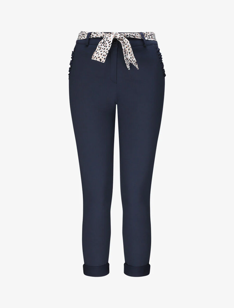 Rechte chino broek met ruches zakken - Marineblauw