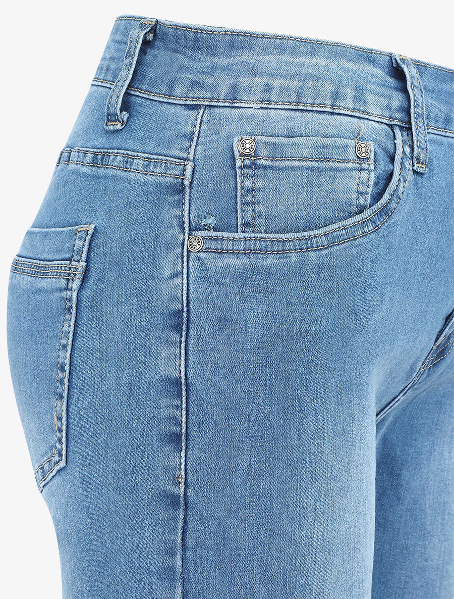 Rechte denim bermuda shorts met boorden - blauw - Image 3
