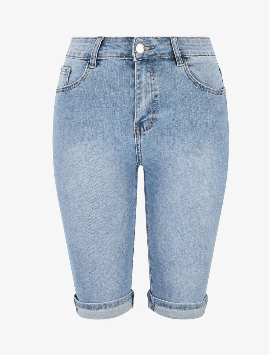 Rechte denim bermuda shorts met zomen - blauw