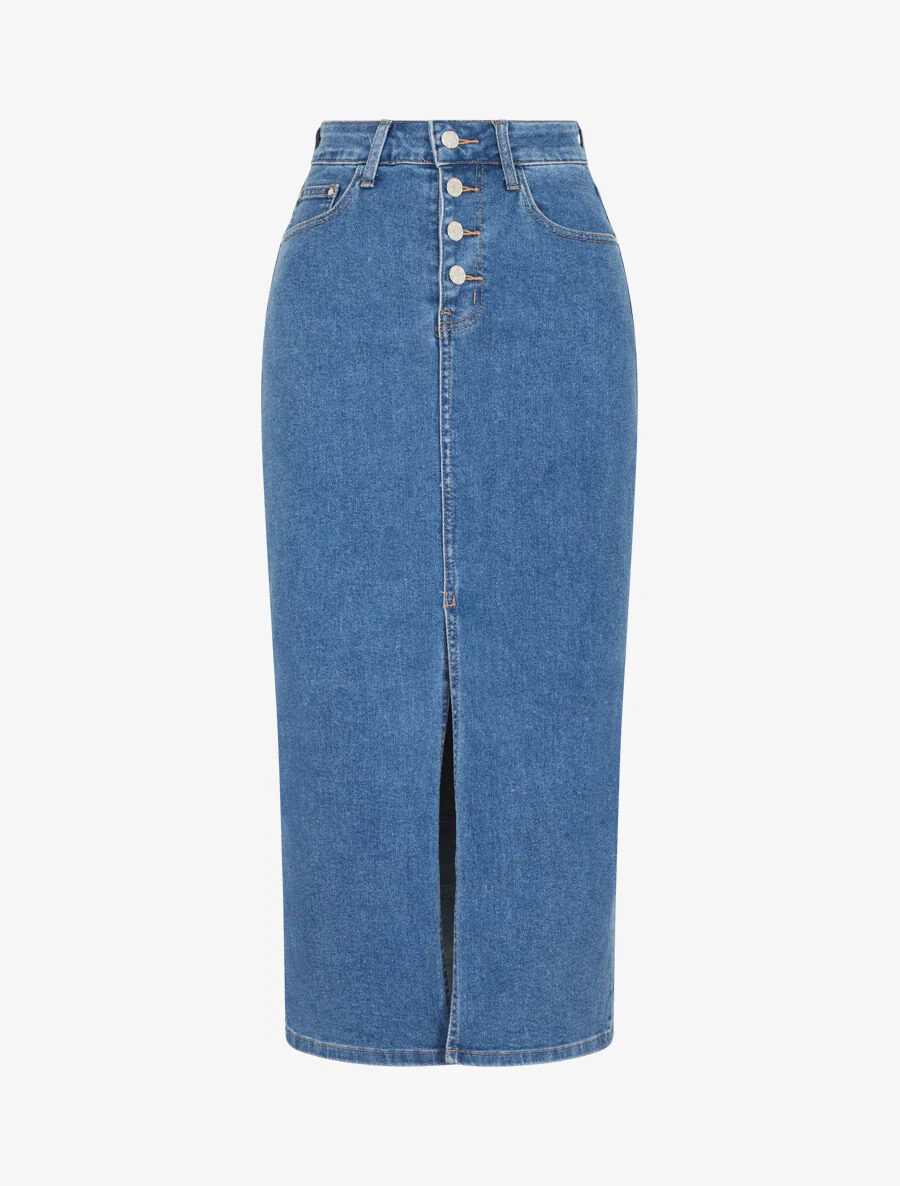 Rechte denim rok met knoopsluiting - blauw