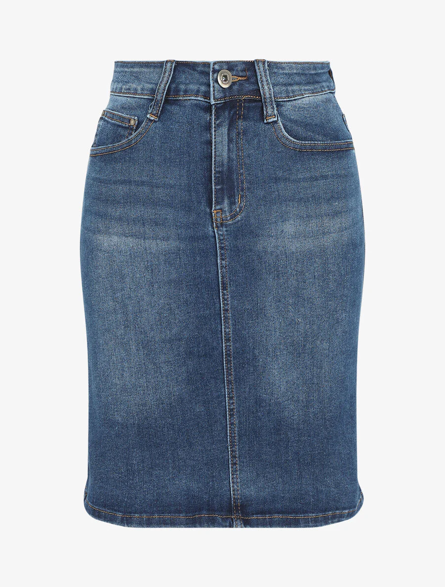 Rechte denim rok stone wash standaard maat - Denim blauw