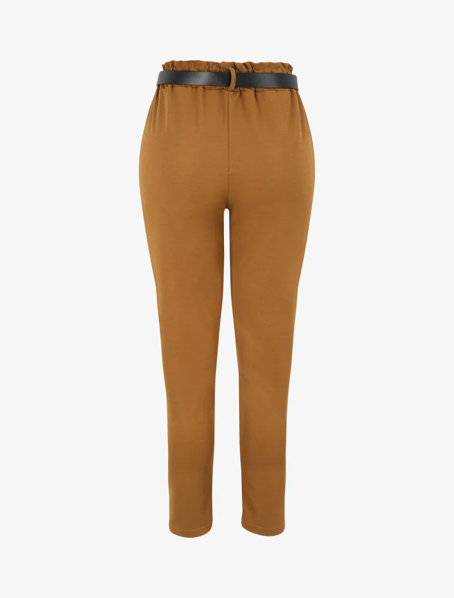 Rechte effen hoge taille gerimpelde broek - Kameel - Image 2