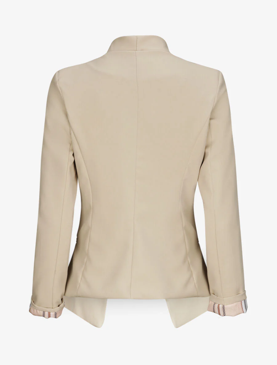 Rechte effen lange mouwen met vierkante revers jas - Beige - Image 2