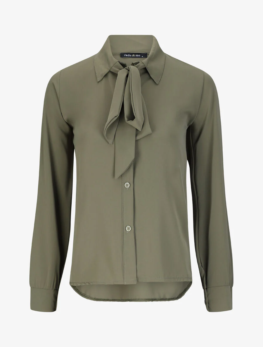 Rechte effen shirt met een kraag - kaki