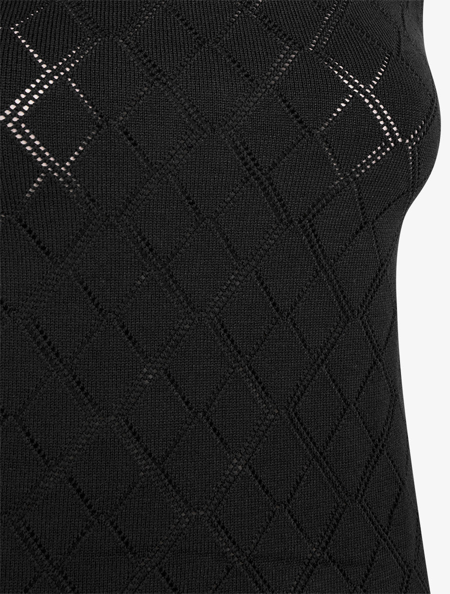 Rechte gebreide tanktop met ruitpatroon. - Zwart - Image 3