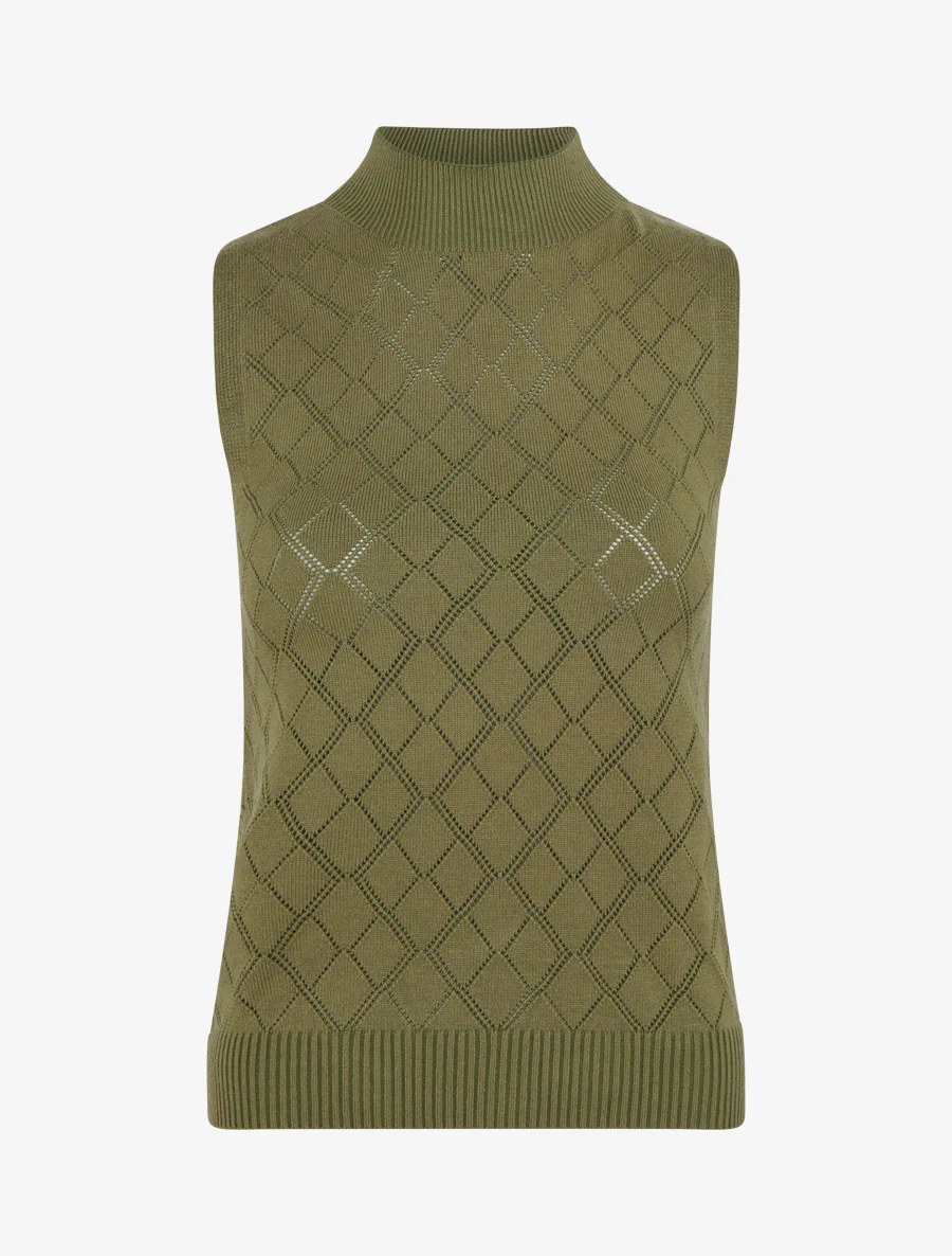 Rechte gebreide tanktop met ruitpatroon. - Kaki