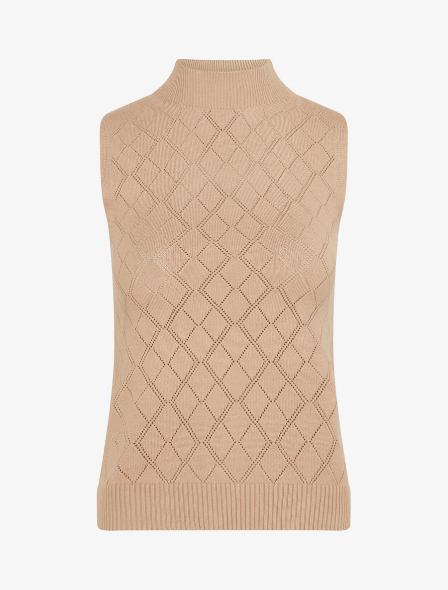 Rechte gebreide tanktop met ruitpatroon. - Beige