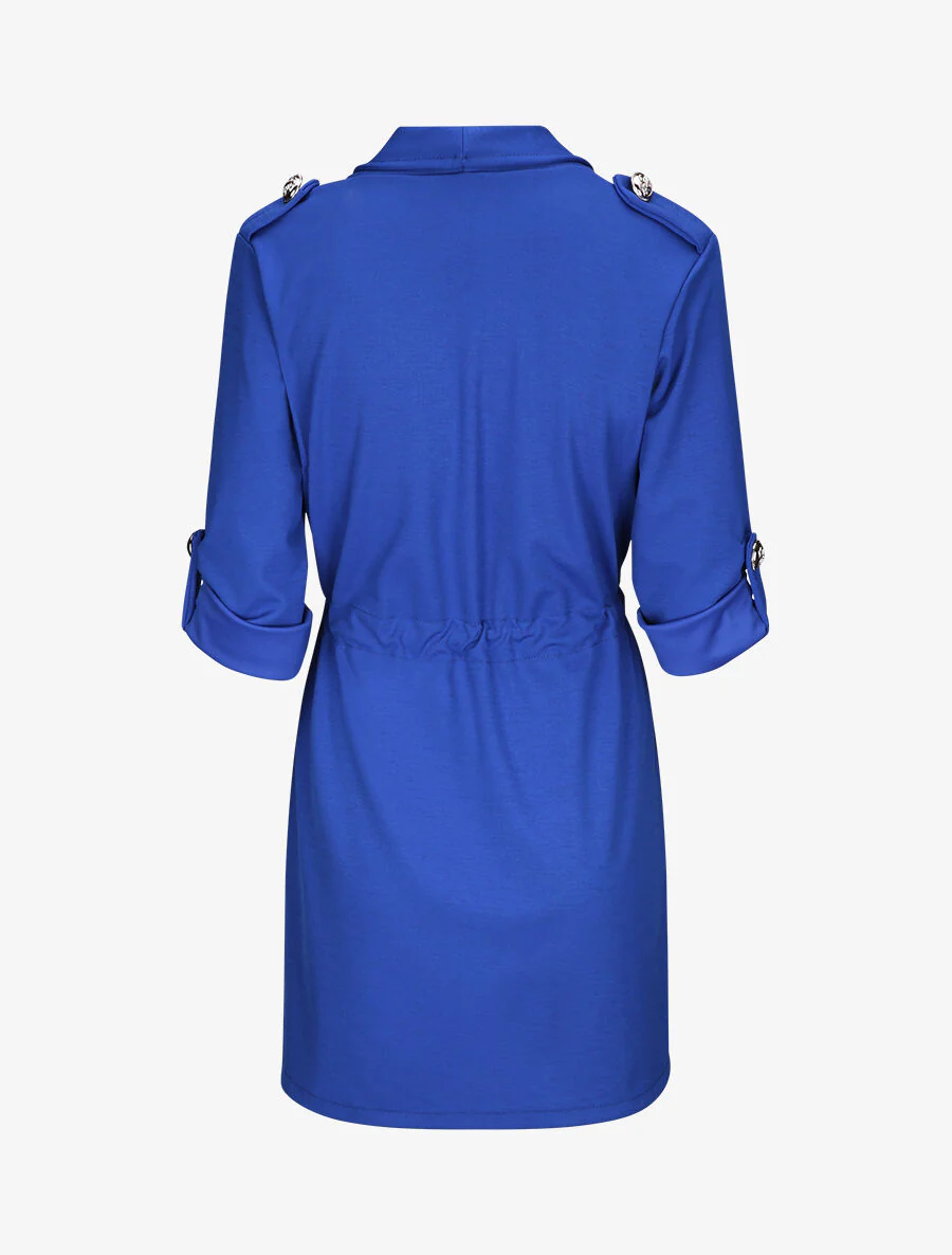 Rechte halflange jas met afgeronde kraag - Elektrisch blauw - Image 2