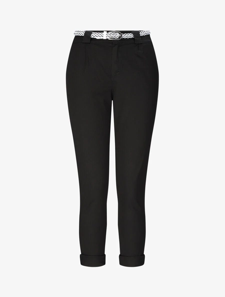 Rechte hoge taille elastische broek - Zwart