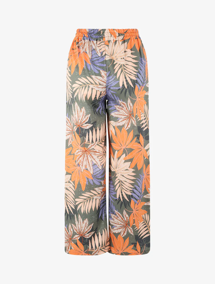 Rechte hoge taille tropische afgedrukte broek - Olijfgroen - Image 2