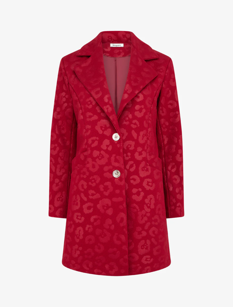 Rechte jas met luipaardmotief - Rood