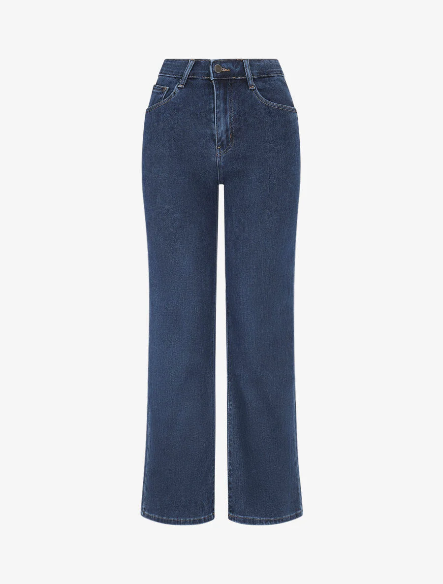 Rechte jeans met hoge taille en rechte wijde pijpen - Blauw