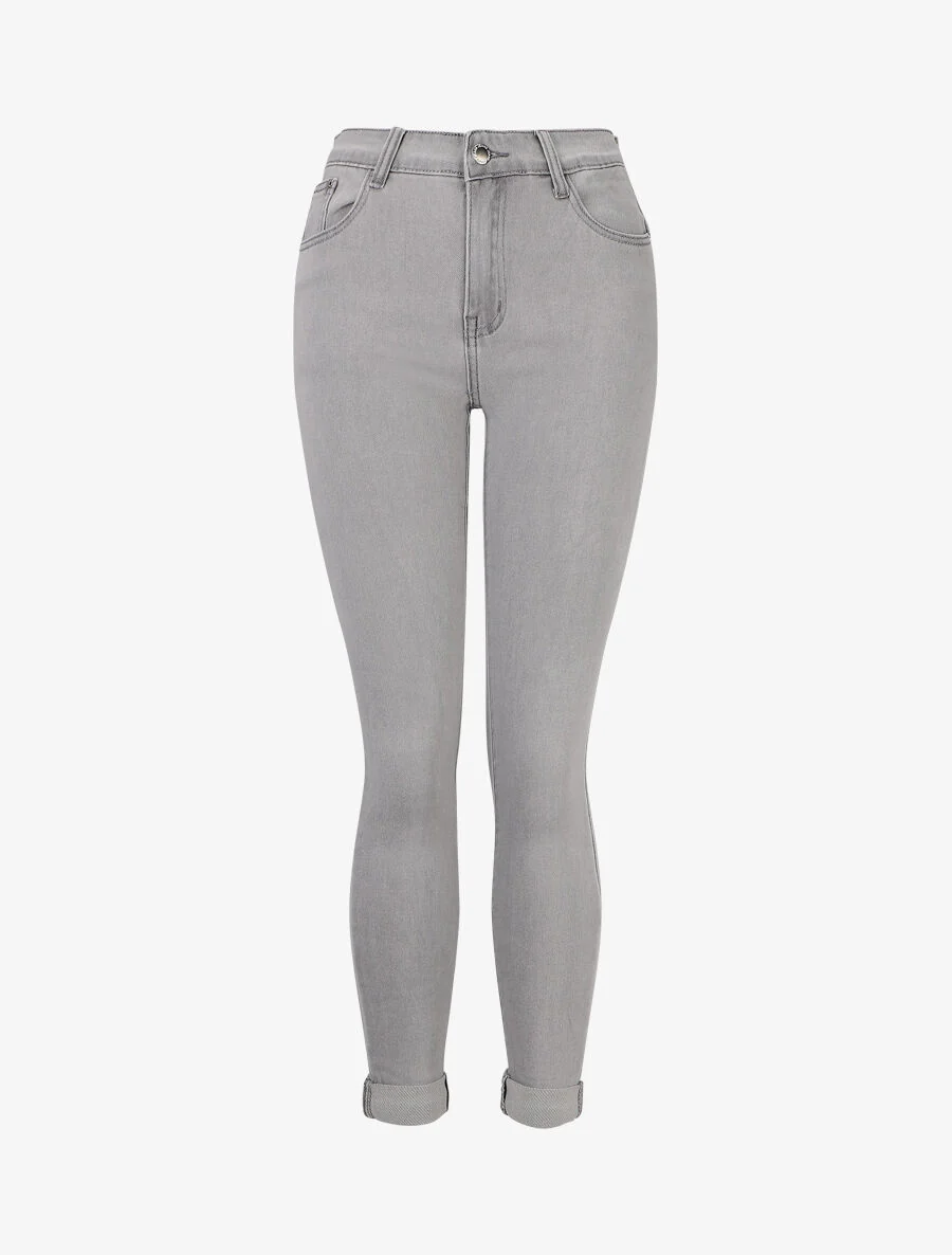 Rechte jeans met revers - Grijs