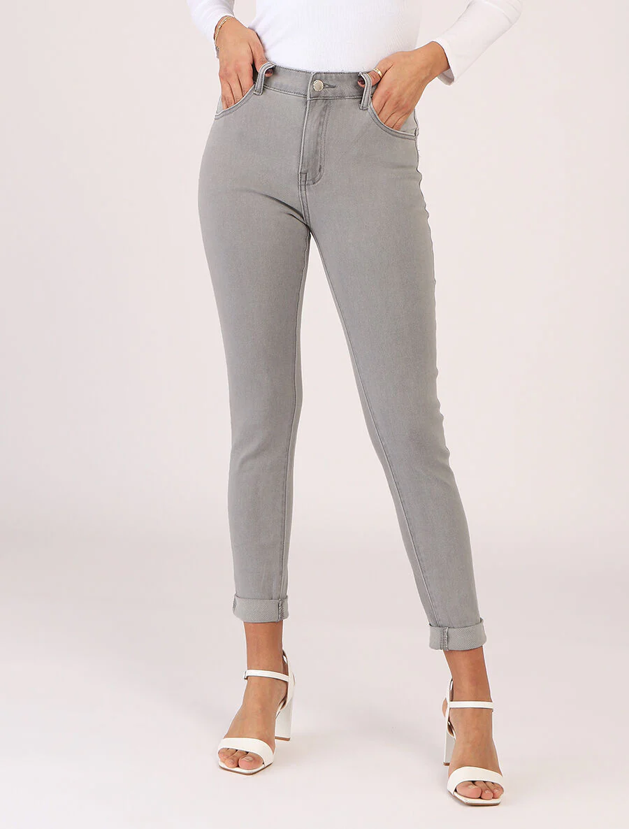 Rechte jeans met revers - Grijs - Image 4