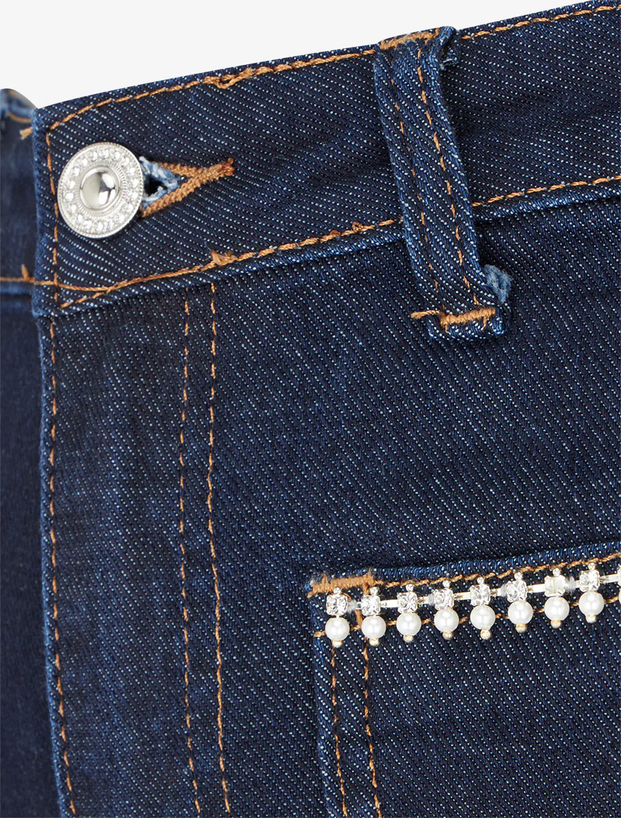 Rechte jeans met strasszakken - Blauw - Image 3