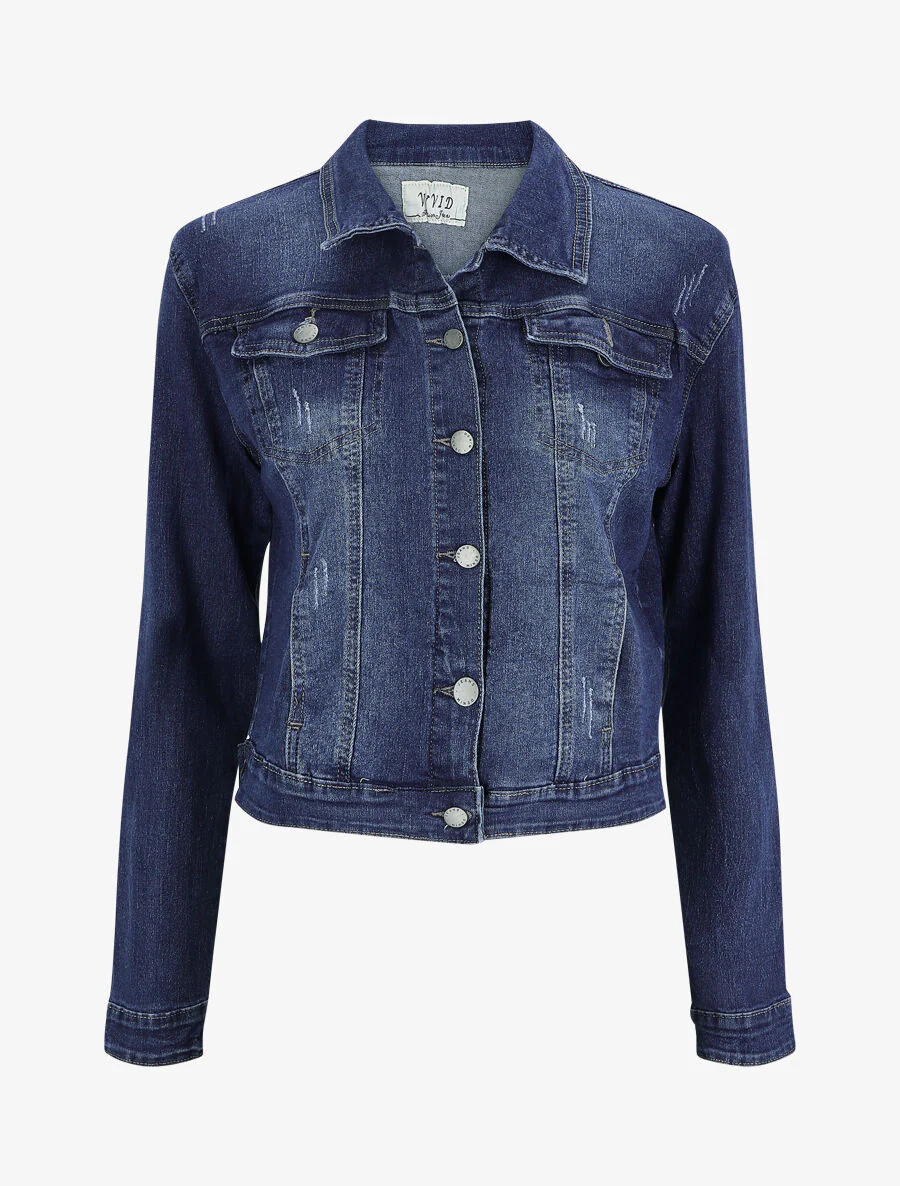 Rechte jeansjas met krasdetails - brut