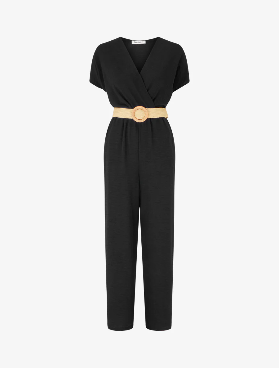 Rechte jumpsuit met korte mouwen - Zwart