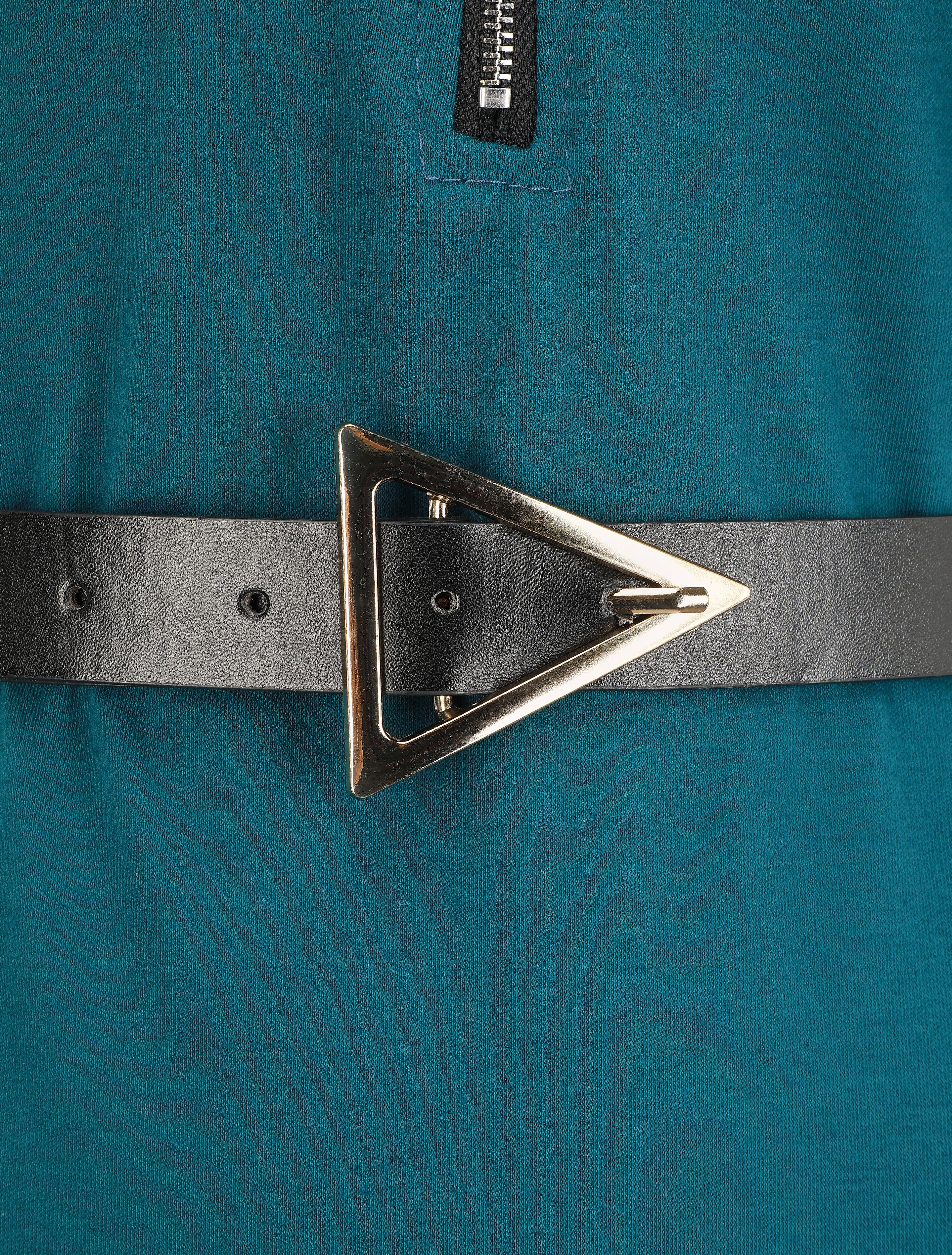 Effen jurk met rechte snit en ritssluiting - Eendblauw - Image 3