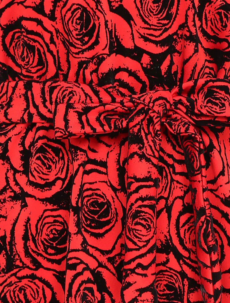 Rechte jurk met rozenprint in devoré fluweel - Rood - Image 3