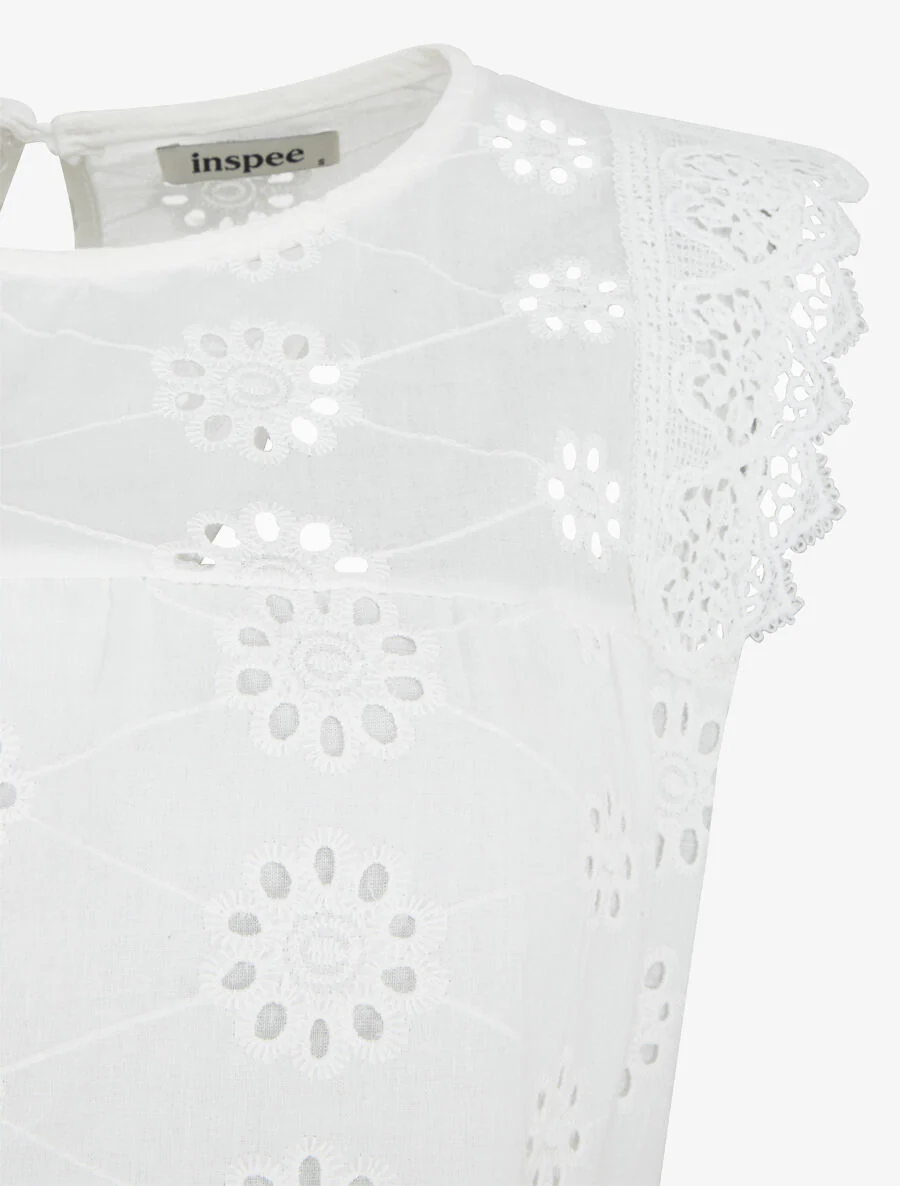 Rechte mouwloze top in broderie anglaise - wit - Image 3