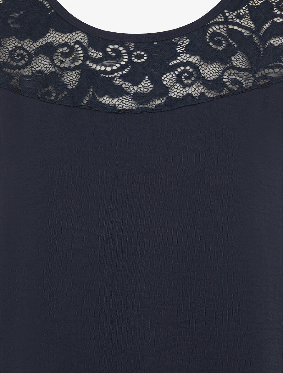 Rechte mouwloze top met kanten kraag - Marineblauw - Image 3