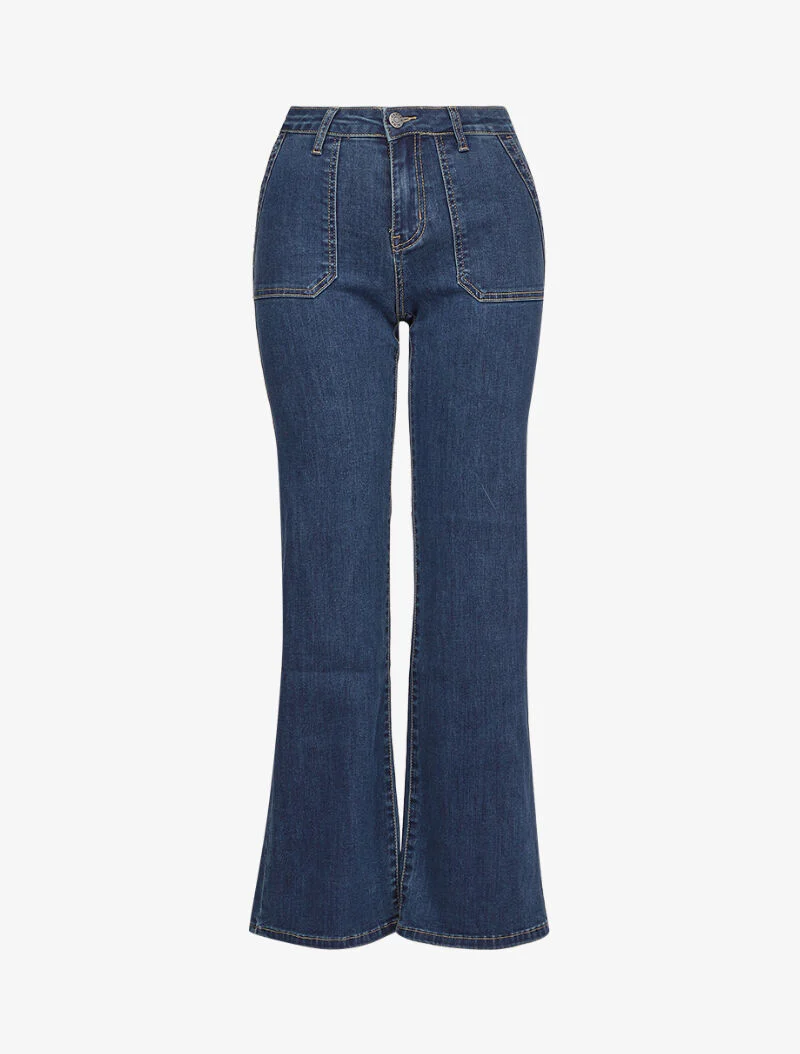 Rechte onbewerkte spijkerbroek met standaard maat - Blauw denim