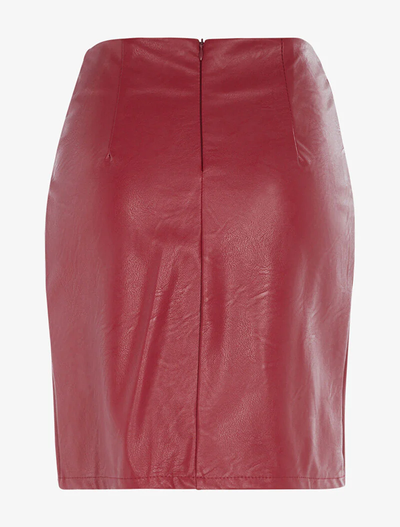 Rechte rok in imitatieleer met decoratieve knopen - bordeaux - Image 2