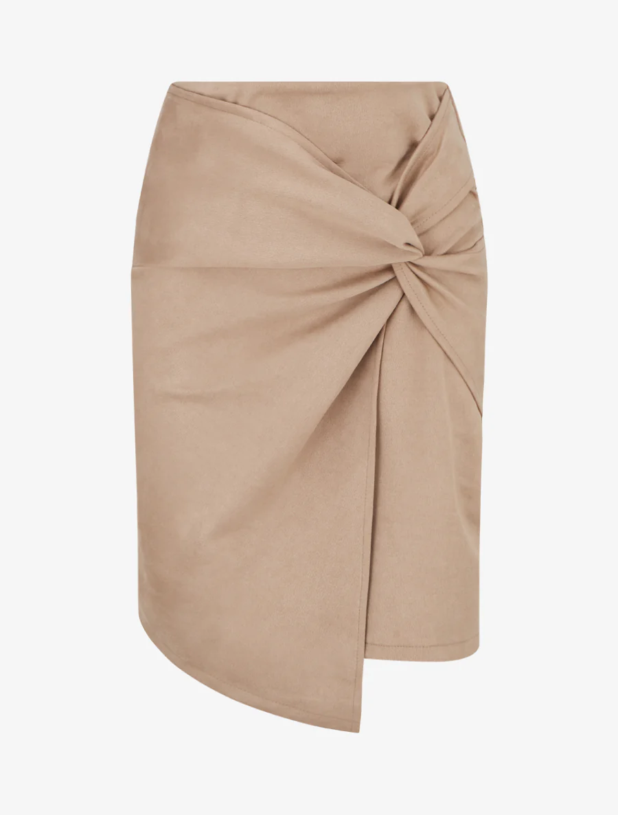 Rechte rok in suèdine met gedraaid effect - Beige